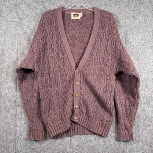 Vintage River Brand Sweater Cardigan Mens size Medium Purple Chunky Knit Cabin